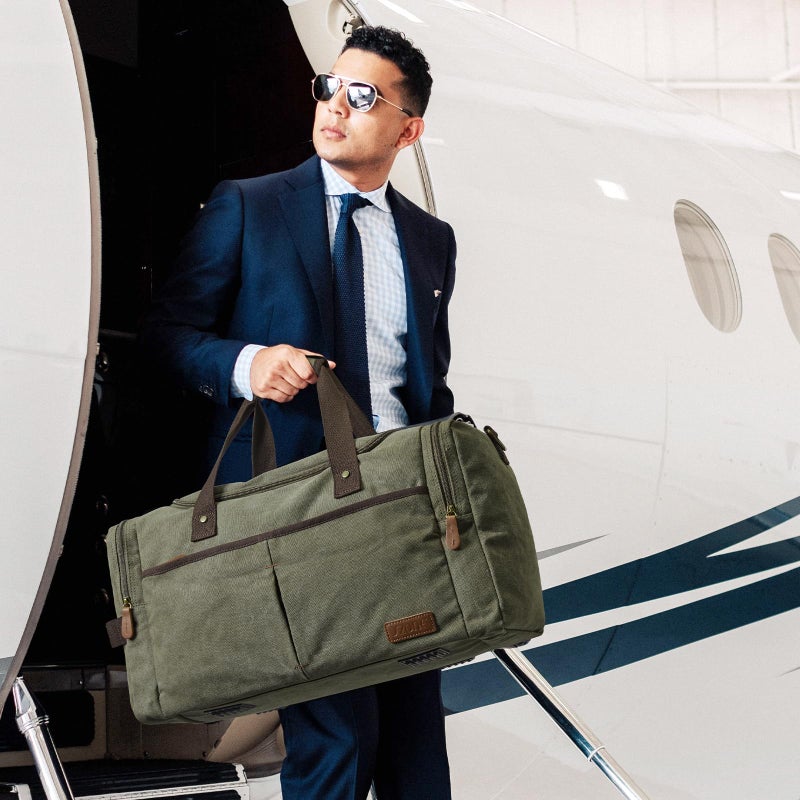 S-ZONE Canvas Duffel Bag for Travel 45L Weekender Overnight Bags with Shoes Compartment for Men - Image 2